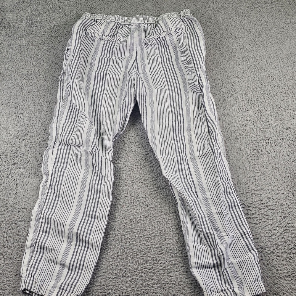 C&C California Pants Womens Medium White 100% Linen Striped Jogger Tapered - Picture 11 of 11
